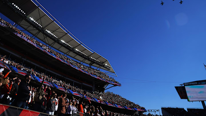 NFL football fans cheer as military plans fly over Paycor Stadium prior to a Week 10 NFL football game between the Houston Texans and the Cincinnati Bengals, Sunday, Nov. 12, 2023, in Cincinnati. NFL football fans cheer as military plans fly over Paycor Stadium prior to a Week 10 NFL football game between the Houston Texans and the Cincinnati Bengals, Sunday, Nov. 12, 2023, in Cincinnati.