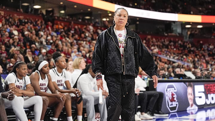 Mar 7, 2025; Greenville, SC, USA; South Carolina Gamecocks head coach Dawn Staley during the second half against the Vanderbilt Commodores at Bon Secours Wellness Arena. Mandatory Credit: Jim Dedmon-Imagn Images Mar 7, 2025; Greenville, SC, USA; South Carolina Gamecocks head coach Dawn Staley during the second half against the Vanderbilt Commodores at Bon Secours Wellness Arena. Mandatory Credit: Jim Dedmon-Imagn Images