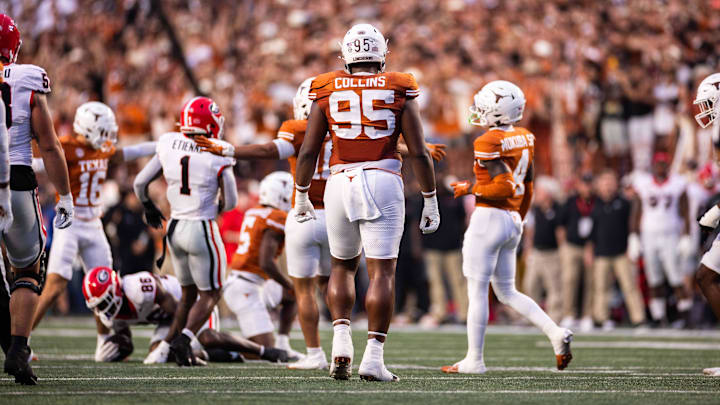 Oct 19, 2024; Austin, Texas, USA; Texas Longhorns defensive lineman Alfred Collins (95) in the first quarter against the Georgia Bulldogs at Darrell K Royal-Texas Memorial Stadium. Mandatory Credit: Brett Patzke-Imagn Images