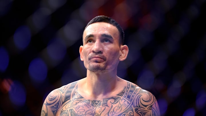 Apr 13, 2024; Las Vegas, Nevada, USA; Max Holloway during UFC 300 at T-Mobile Arena.