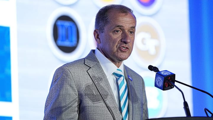 Oct 9, 2024; Charlotte, NC, USA;  ACC commissioner Jim Phillips during ACC Media Days at The Hilton Charlotte Uptown. Mandatory Credit: Jim Dedmon-Imagn Images
