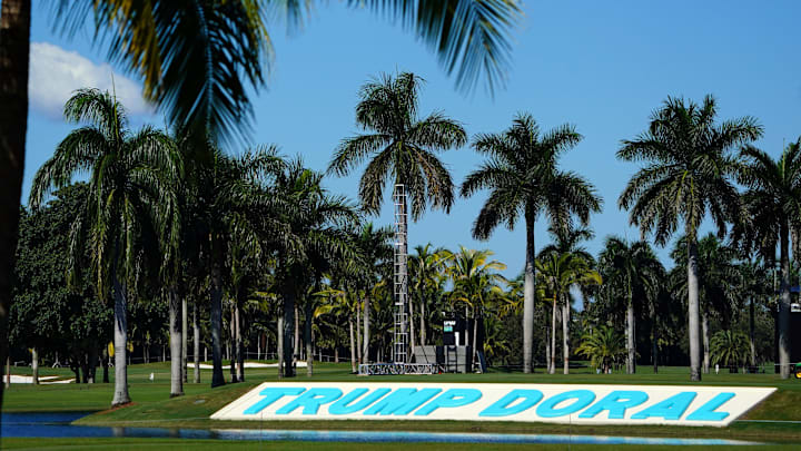 Oct 26, 2022; Miami, Florida, USA; Trump Doral signage during a practice before a Golf event at Trump National Doral. Mandatory Credit: John David Mercer-Imagn Images