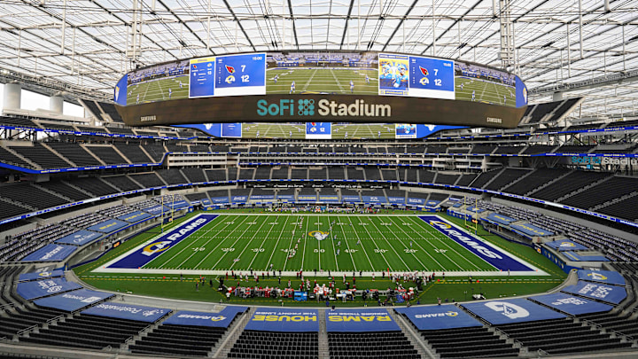 Jan 3, 2021; Inglewood, California, USA; A general view of SoFi Stadium during the opening kickoff of the second half between the Arizona Cardinals and the Los Angeles Rams. The Rams defeated the Cardinals 18-7. Mandatory Credit: Kirby Lee-USA TODAY Sports