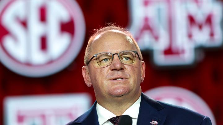 Texas A&M Aggies head coach Mike Elko speaks to the press during SEC Football Kickoff Media Day at the Tampa Marriott. Texas A&M Aggies head coach Mike Elko speaks to the press during SEC Football Kickoff Media Day at the Tampa Marriott.