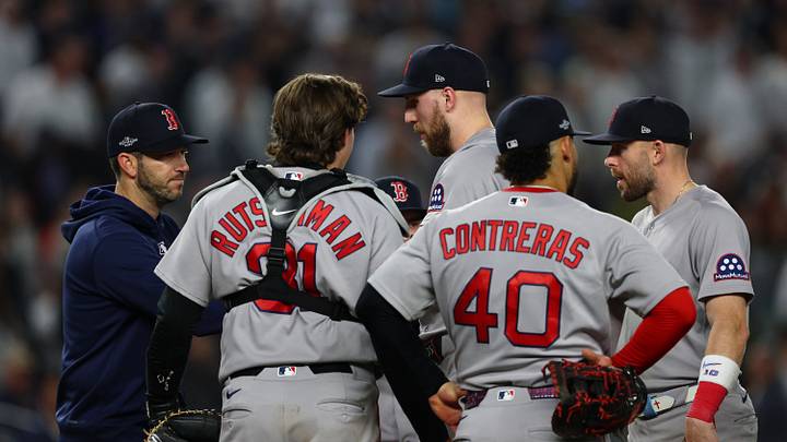 Sep 30, 2026; Bronx, New York, USA; Boston Red Sox pitcher Garrett Crochet (35) is relieved in the sixth inning against the New York Yankees during game two of the Wildcard round for the 2026 MLB Playoffs at Yankee Stadium. Mandatory Credit: Vincent Carchietta-Imagn Images Sep 30, 2026; Bronx, New York, USA; Boston Red Sox pitcher Garrett Crochet (35) is relieved in the sixth inning against the New York Yankees during game two of the Wildcard round for the 2026 MLB Playoffs at Yankee Stadium. Mandatory Credit: Vincent Carchietta-Imagn Images