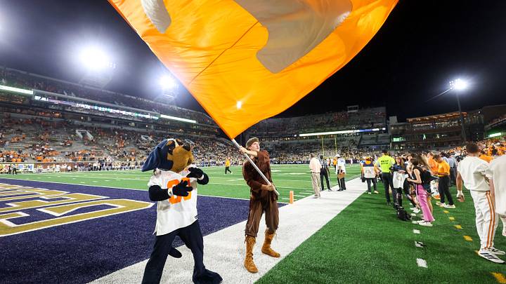 Sep 12, 2026; Atlanta, Georgia, USA; Tennessee Volunteers mascot Smokey and Davy Crockett wave a flag against the Georgia Tech Yellow Jackets in the fourth quarter at Bobby Dodd Stadium at Hyundai Field. Mandatory Credit: Brett Davis-Imagn Images Sep 12, 2026; Atlanta, Georgia, USA; Tennessee Volunteers mascot Smokey and Davy Crockett wave a flag against the Georgia Tech Yellow Jackets in the fourth quarter at Bobby Dodd Stadium at Hyundai Field. Mandatory Credit: Brett Davis-Imagn Images