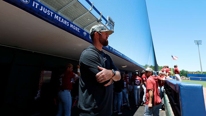 Alabama head coach Rob Vaughn in the Hoover Met dugout. Alabama head coach Rob Vaughn in the Hoover Met dugout.