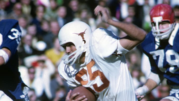 Nov 4, 1967; Dallas, TX, USA; FILE PHOTO; Texas Longhorns running back Chris Gilbert in action against Southern Methodist Mustangs. The Longhorns beat the Mustangs 35-28.Mandatory Credit: Malcolm Emmons-Imagn Images