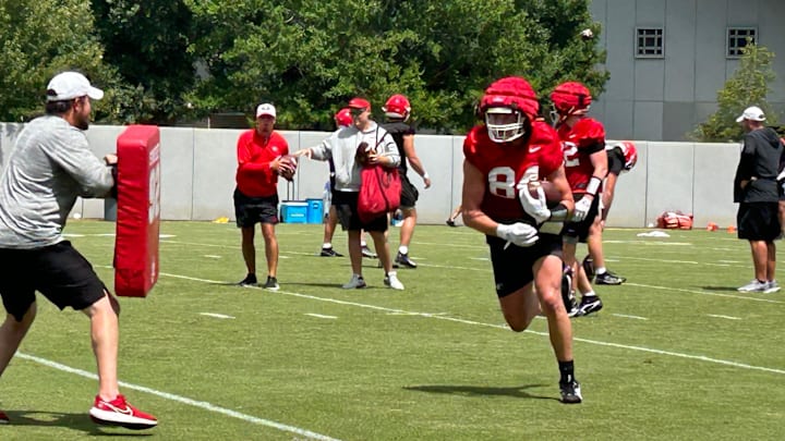 Georgia football tight end Benjamin Yurosek at the Bulldogs' practice on Aug. 1, 2024 Georgia football tight end Benjamin Yurosek at the Bulldogs' practice on Aug. 1, 2024