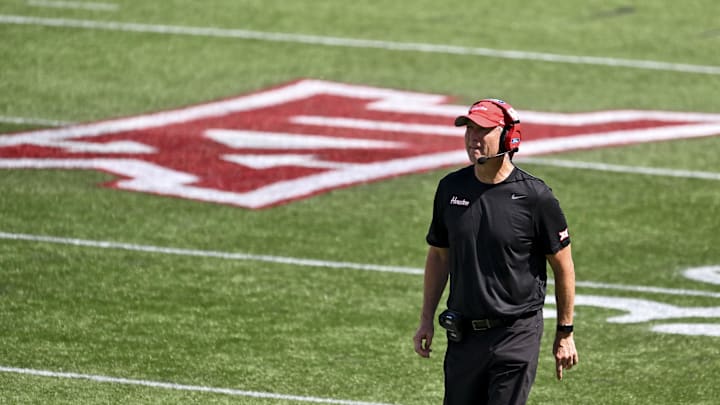 Houston Cougars head coach Willie Fritz looks on during the third quarter against the Arizona Wildcats at TDECU Stadium. Houston Cougars head coach Willie Fritz looks on during the third quarter against the Arizona Wildcats at TDECU Stadium.