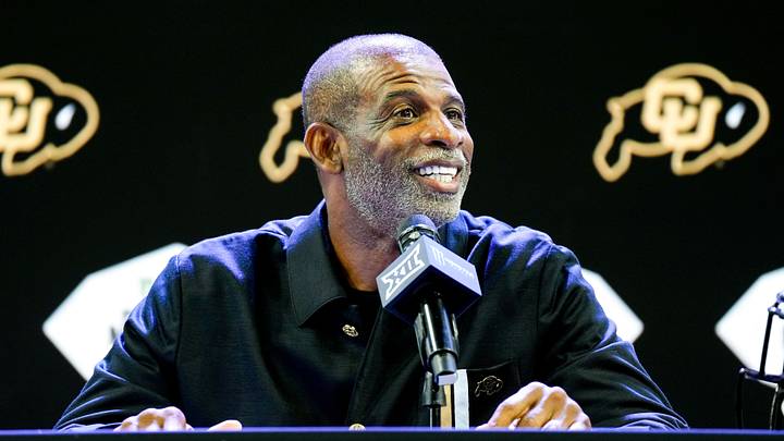 Jul 7, 2026; Frisco, TX, USA; Colorado head coach Deion Sanders speaks to reporters during Big 12 Conference Football Media Days at The Star. Mandatory Credit: Raymond Carlin III-Imagn Images Jul 7, 2026; Frisco, TX, USA; Colorado head coach Deion Sanders speaks to reporters during Big 12 Conference Football Media Days at The Star. Mandatory Credit: Raymond Carlin III-Imagn Images