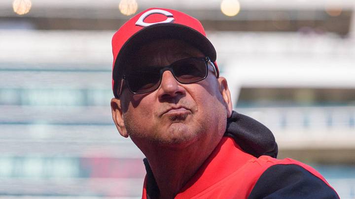 Cincinnati Reds manager Terry Francona (77) look to the video boards