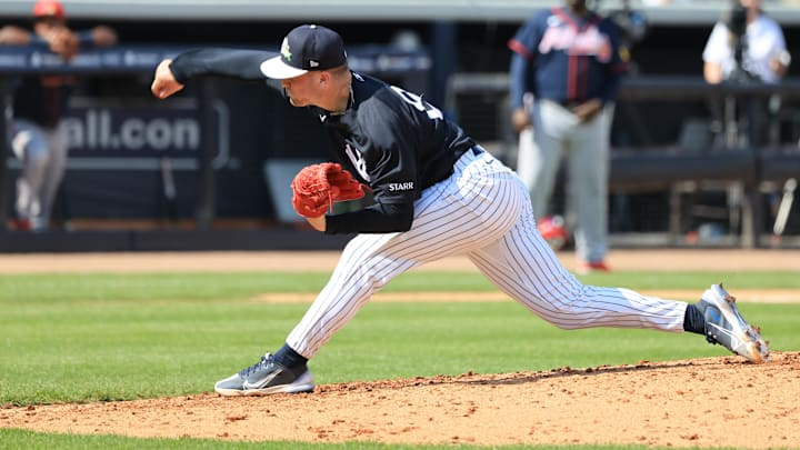 Feb 26, 2026; Tampa, Florida, USA; New York Yankees pitcher Cade Winquest (80) throws a pitch during the fourth inning against the Atlanta Braves at George M. Steinbrenner Field. Mandatory Credit: Kim Klement Neitzel-Imagn Images Feb 26, 2026; Tampa, Florida, USA; New York Yankees pitcher Cade Winquest (80) throws a pitch during the fourth inning against the Atlanta Braves at George M. Steinbrenner Field. Mandatory Credit: Kim Klement Neitzel-Imagn Images