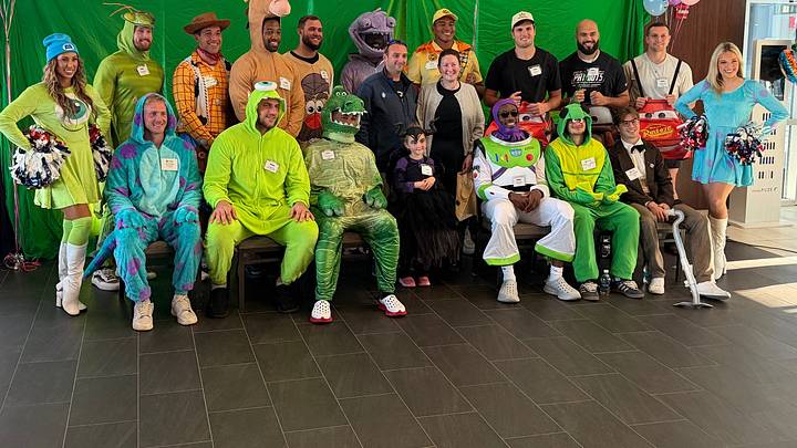Members of the New England Patriots and New England Revolution dressed up for a Halloween party alongside pediatric cancer patients. Members of the New England Patriots and New England Revolution dressed up for a Halloween party alongside pediatric cancer patients.