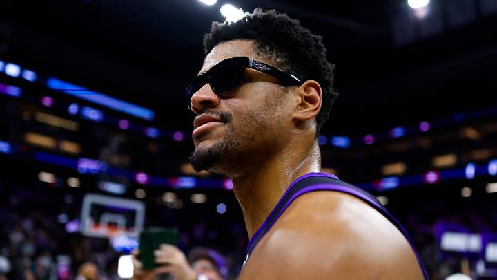 Jan 16, 2026; Sacramento, California, USA; Sacramento Kings center Dylan Cardwell (32) walks off the court after the game against the Washington Wizards at Golden 1 Center. Mandatory Credit: Sergio Estrada-Imagn Images