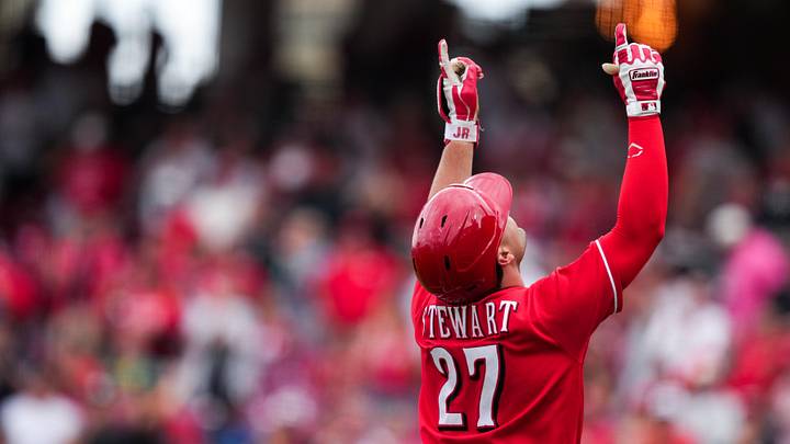 Jun 16, 2026; Cincinnati, Ohio, USA; Cincinnati Reds first baseman Sal Stewart (27) runs the bases after hitting a three-run home run against the New York Mets in the first inning at Great American Ball Park. Mandatory Credit: Aaron Doster-Imagn Images Jun 16, 2026; Cincinnati, Ohio, USA; Cincinnati Reds first baseman Sal Stewart (27) runs the bases after hitting a three-run home run against the New York Mets in the first inning at Great American Ball Park. Mandatory Credit: Aaron Doster-Imagn Images