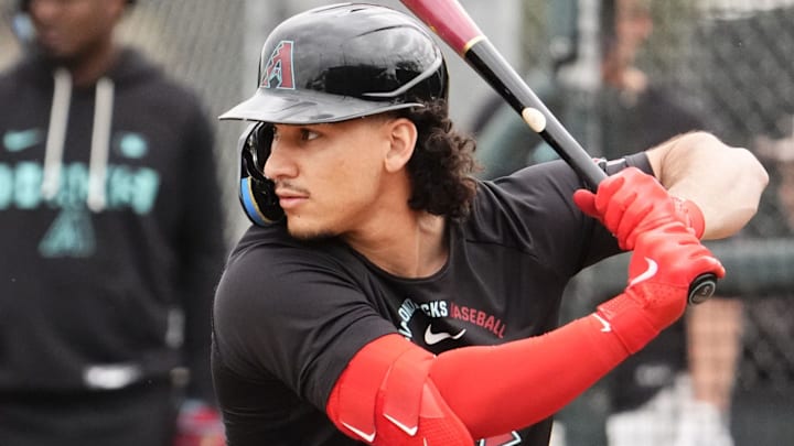 Arizona Diamondbacks Alek Thomas (5) during spring training workouts at Salt River Fields on Feb. 13, 2026, in Scottsdale.