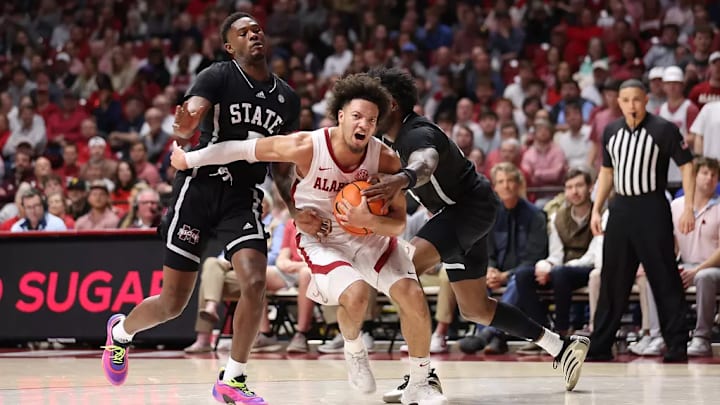 Alabama guard Mark Sears (1) in action against Mississippi State at Coleman Coliseum in Tuscaloosa, AL on Tuesday, Feb 25, 2025. Alabama guard Mark Sears (1) in action against Mississippi State at Coleman Coliseum in Tuscaloosa, AL on Tuesday, Feb 25, 2025.