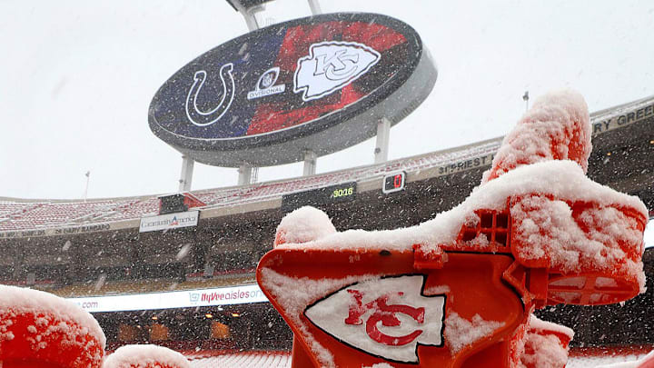 Jan 12, 2019; Kansas City, MO, USA; Snow on the seats at Arrowhead Stadium before the AFC Divisional