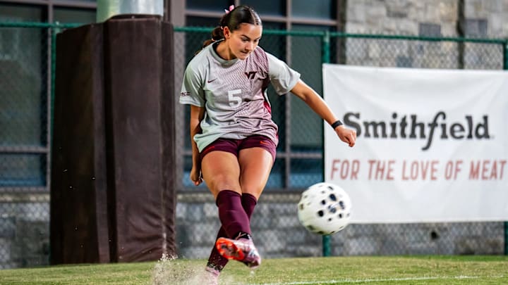 Freshman Hannah Pachan delivers a set piece kick.