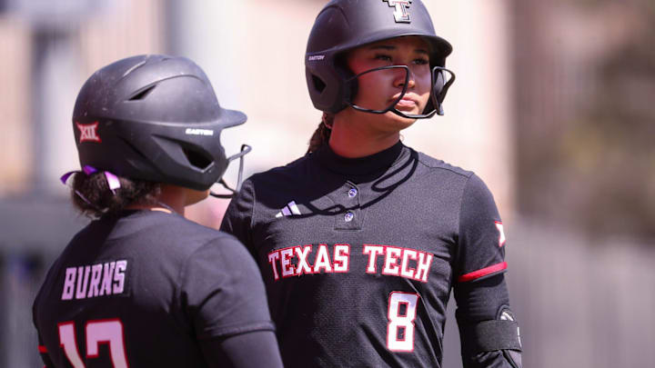 Texas Tech's Desirae Spearman looks on during a Big 12 Conference softball game, Saturday, March 28, 2026, at Tracy Sellers Field.