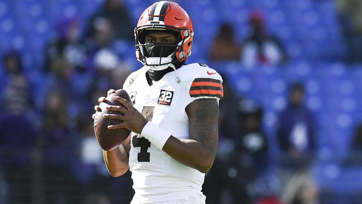 Nov 12, 2023; Baltimore, Maryland, USA; Cleveland Browns quarterback Deshaun Watson (4) looks to pass before the game against the Baltimore Ravens at M&T Bank Stadium. Mandatory Credit: Tommy Gilligan-USA TODAY Sports Nov 12, 2023; Baltimore, Maryland, USA; Cleveland Browns quarterback Deshaun Watson (4) looks to pass before the game against the Baltimore Ravens at M&T Bank Stadium. Mandatory Credit: Tommy Gilligan-USA TODAY Sports