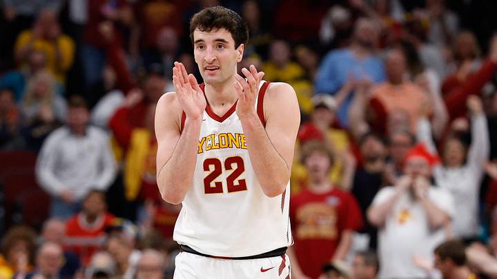 Mar 27, 2026; Chicago, IL, USA; Iowa State Cyclones forward Milan Momcilovic (22) reacts in the first half against the Tennessee Volunteers during a Sweet Sixteen game of the Midwest Regional of the men's 2026 NCAA Tournament at United Center. Mar 27, 2026; Chicago, IL, USA; Iowa State Cyclones forward Milan Momcilovic (22) reacts in the first half against the Tennessee Volunteers during a Sweet Sixteen game of the Midwest Regional of the men's 2026 NCAA Tournament at United Center.