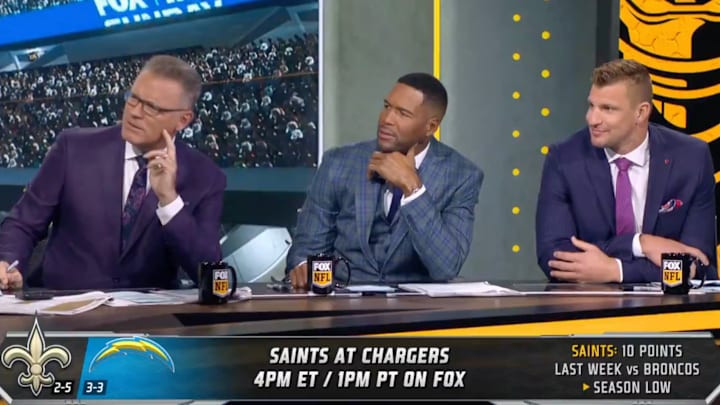 Howie Long, Michael Strahan, Rob Gronkowski react to Terry Bradshaw. Howie Long, Michael Strahan, Rob Gronkowski react to Terry Bradshaw.