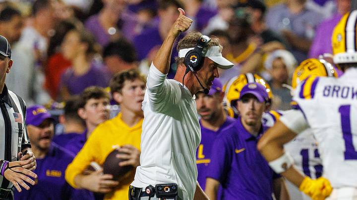 LSU Tigers head coach Lane Kiffin. Mandatory Credit: Stephen Lew-Imagn Images