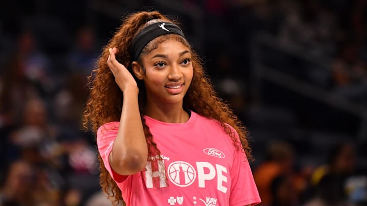 May 29, 2025; Chicago, Illinois, USA; Chicago Sky forward Angel Reese (5) is seen during warm ups prior to the first half against the Dallas Wings at the Wintrust Arena. Mandatory Credit: Patrick Gorski-Imagn Images May 29, 2025; Chicago, Illinois, USA; Chicago Sky forward Angel Reese (5) is seen during warm ups prior to the first half against the Dallas Wings at the Wintrust Arena. Mandatory Credit: Patrick Gorski-Imagn Images