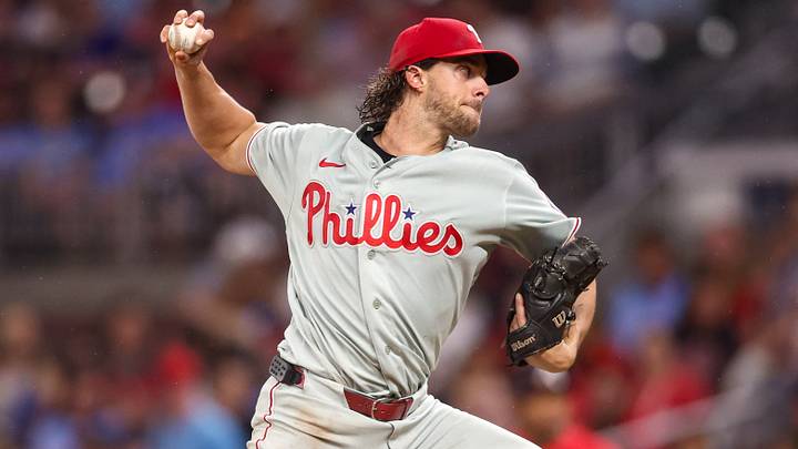 Sep 11, 2026; Atlanta, Georgia, USA; Philadelphia Phillies starting pitcher Aaron Nola (27) throws against the Atlanta Braves in the first inning at Truist Park. Mandatory Credit: Brett Davis-Imagn Images Sep 11, 2026; Atlanta, Georgia, USA; Philadelphia Phillies starting pitcher Aaron Nola (27) throws against the Atlanta Braves in the first inning at Truist Park. Mandatory Credit: Brett Davis-Imagn Images