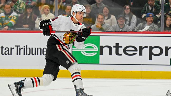 Sep 19, 2026; Saint Paul, Minnesota, USA; Chicago Blackhawks defensemen Kevin Korchinski (14) scores a goal against the Minnesota Wild during the first period at Grand Casino Arena. Mandatory Credit: Nick Wosika-Imagn Images Sep 19, 2026; Saint Paul, Minnesota, USA; Chicago Blackhawks defensemen Kevin Korchinski (14) scores a goal against the Minnesota Wild during the first period at Grand Casino Arena. Mandatory Credit: Nick Wosika-Imagn Images