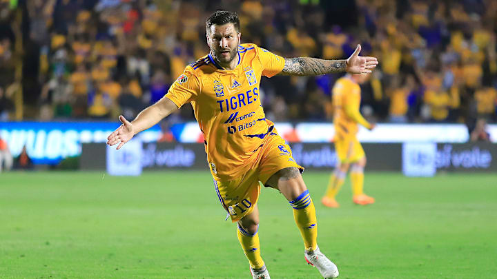 André-Pierre Gignac celebra un gol con Tigres UANL. André-Pierre Gignac celebra un gol con Tigres UANL.
