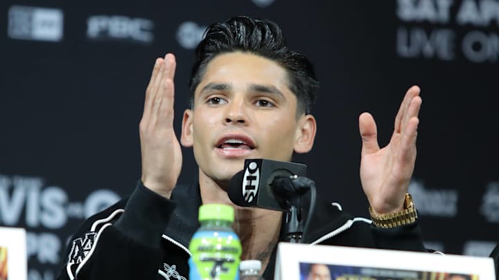 Ryan Garcia at a pre-fight press conference before his fight vs. Gervonta Davis.