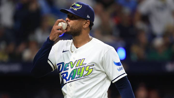 Oct 19, 2026; St. Petersburg, Florida, USA; Tampa Bay Rays pitcher Freddy Peralta (51) reacts after the inning against the Cleveland Guardians during the third inning in game six of the ALCS for the 2026 MLB Playoffs at Tropicana Field. Mandatory Credit: Kim Klement Neitzel-Imagn Images Oct 19, 2026; St. Petersburg, Florida, USA; Tampa Bay Rays pitcher Freddy Peralta (51) reacts after the inning against the Cleveland Guardians during the third inning in game six of the ALCS for the 2026 MLB Playoffs at Tropicana Field. Mandatory Credit: Kim Klement Neitzel-Imagn Images