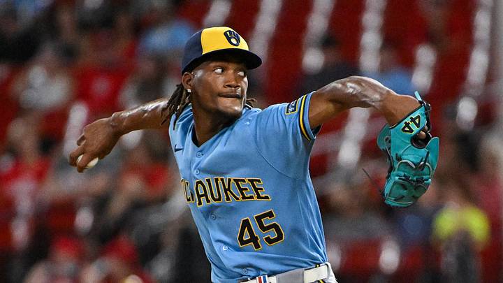 Jul 9, 2026; St. Louis, Missouri, USA; Milwaukee Brewers pitcher Abner Uribe (45) throws against the St. Louis Cardinals during the ninth inning at Busch Stadium. Mandatory Credit: Jeff Curry-Imagn Images Jul 9, 2026; St. Louis, Missouri, USA; Milwaukee Brewers pitcher Abner Uribe (45) throws against the St. Louis Cardinals during the ninth inning at Busch Stadium. Mandatory Credit: Jeff Curry-Imagn Images