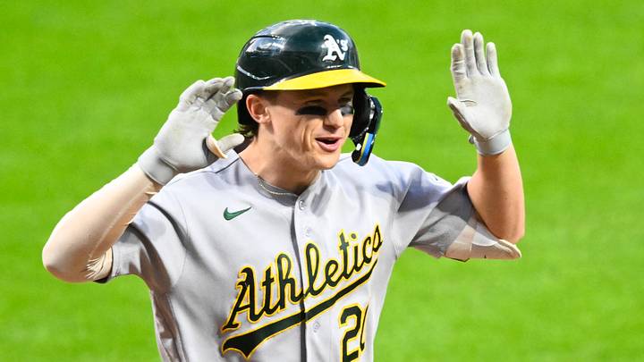 Sep 18, 2026; Cleveland, Ohio, USA; Athletics left fielder Zack Gelof (20) celebrates his three-run home run in the first inning against the Cleveland Guardians at Progressive Field. Mandatory Credit: David Richard-Imagn Images Sep 18, 2026; Cleveland, Ohio, USA; Athletics left fielder Zack Gelof (20) celebrates his three-run home run in the first inning against the Cleveland Guardians at Progressive Field. Mandatory Credit: David Richard-Imagn Images