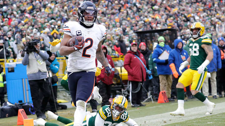 DJ Moore gets free on a screen pass and scores against the Packers last season.