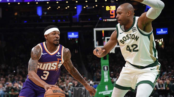 Mar 14, 2024; Boston, Massachusetts, USA;  Phoenix Suns guard Bradley Beal (3) controls the ball