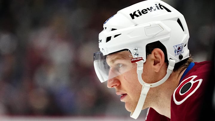 Dec 29, 2025; Denver, Colorado, USA; Colorado Avalanche center Nathan MacKinnon (29) during the second period against the Los Angeles Kings at Ball Arena. Mandatory Credit: Ron Chenoy-Imagn Images