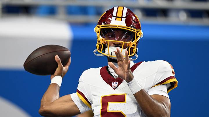 Aug 22, 2026; Detroit, Michigan, USA; Washington Commanders quarterback Jayden Daniels (5) throws passes during pregame warmups before their preseason game against the Detroit Lions at Ford Field. Mandatory Credit: Lon Horwedel-Imagn Images Aug 22, 2026; Detroit, Michigan, USA; Washington Commanders quarterback Jayden Daniels (5) throws passes during pregame warmups before their preseason game against the Detroit Lions at Ford Field. Mandatory Credit: Lon Horwedel-Imagn Images