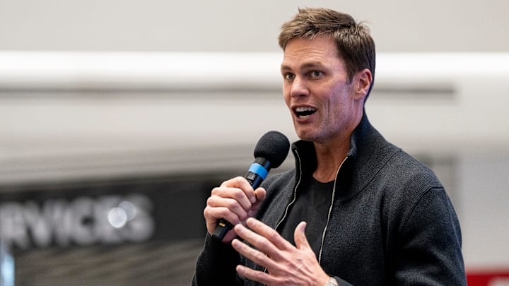 Tom Brady appears at American Dream for the grand opening of Card Vault by Tom Brady, a sports card and memorabilia retailer, East Rutherford, Friday, Apr. 11, 2025.