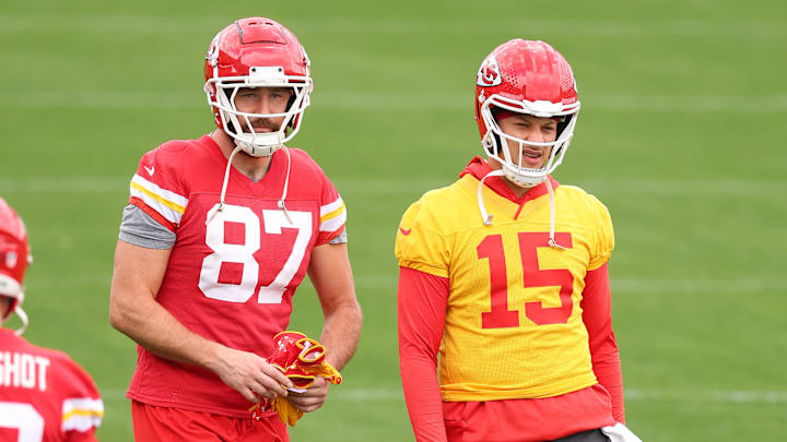 Travis Kelce, Patrick Mahomes, Kansas City Chiefs Media Availability & Practice