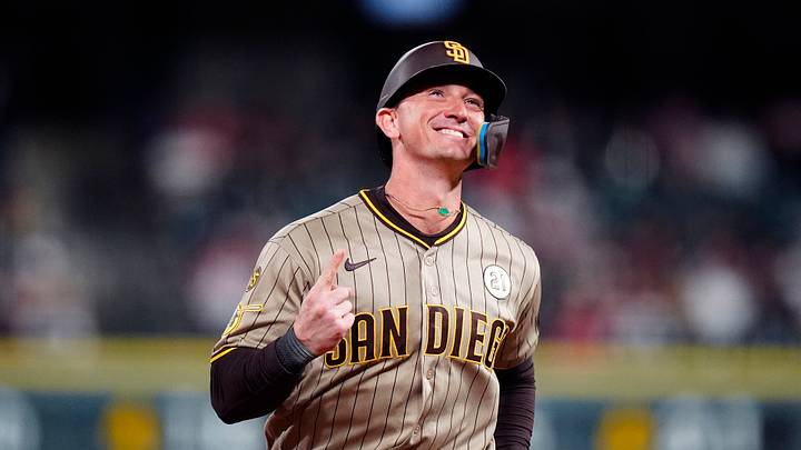 Sep 15, 2026; Denver, Colorado, USA;  San Diego Padres designated hitter Austin Hays (15) reacts after hitting a solo home run in the fifth inning against the Colorado Rockies at Coors Field.  Mandatory Credit: Ron Chenoy-Imagn Images