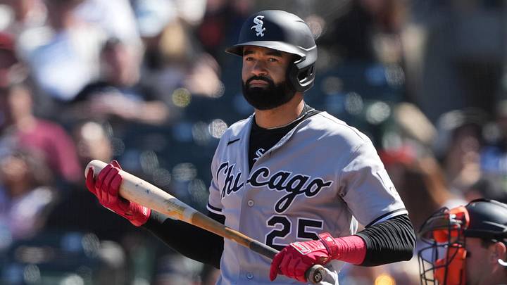 May 23, 2026; San Francisco, California, USA; Chicago White Sox center fielder Derek Hill (25) during the ninth inning against the San Francisco Giants at Oracle Park. Mandatory Credit: Darren Yamashita-Imagn Images