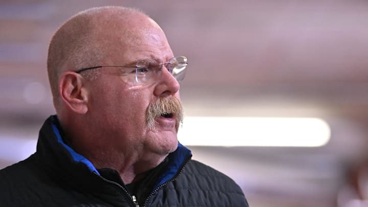 Dec 7, 2025; Kansas City, Missouri, USA; Kansas City Chiefs head coach Andy Reid arrives prior to the game against the Houston Texans at GEHA Field at Arrowhead Stadium. Mandatory Credit: Amy Kontras-Imagn Images