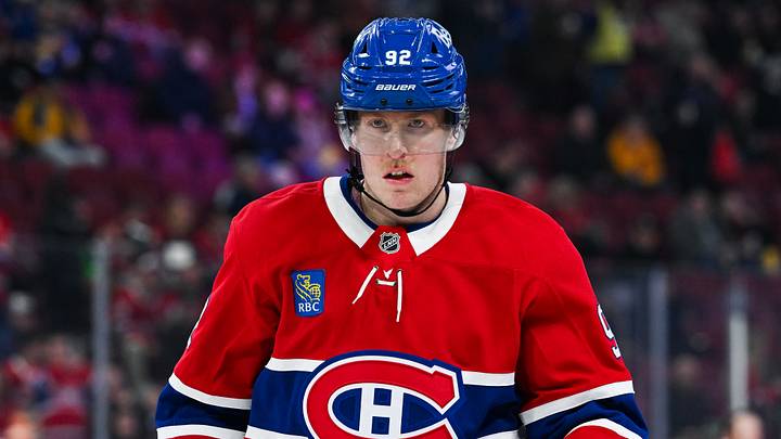 Jan 19, 2025; Montreal, Quebec, CAN; Montreal Canadiens right wing Patrik Laine (92) looks on during warm-up before the game against the New York Rangers at Bell Centre. Mandatory Credit: David Kirouac-Imagn Images