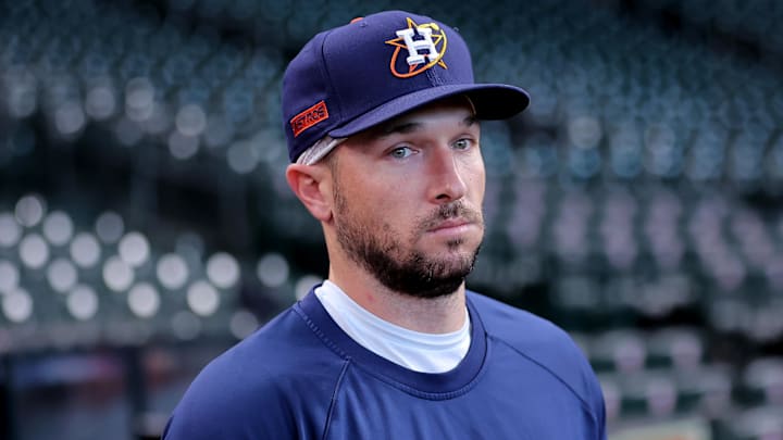 May 14, 2024; Houston, Texas, USA; Houston Astros third baseman Alex Bregman (2) prior to the game against the Oakland Athletics at Minute Maid Park