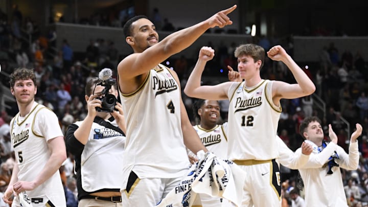 Purdue Boilermakers forward Trey Kaufman-Renn (4) celebrates after defeating the Texas Longhorns.