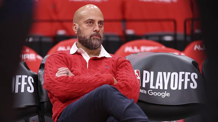 Apr 24, 2026; Houston, Texas, USA; Houston Rockets general manager Rafael Stone watches during practice before game three of the first round of the 2026 NBA Playoffs against the Los Angeles Lakers at Toyota Center. Mandatory Credit: Troy Taormina-Imagn Images